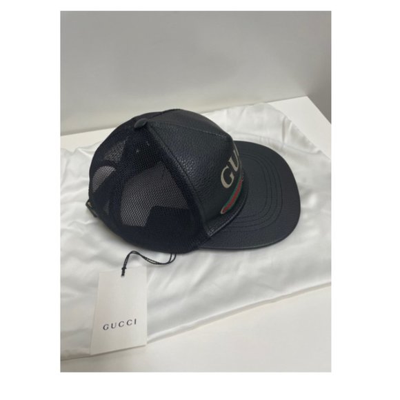 Gucci Logo Baseball Cap in Black Leather NEW WITH TAGS - Picture 3 of 6